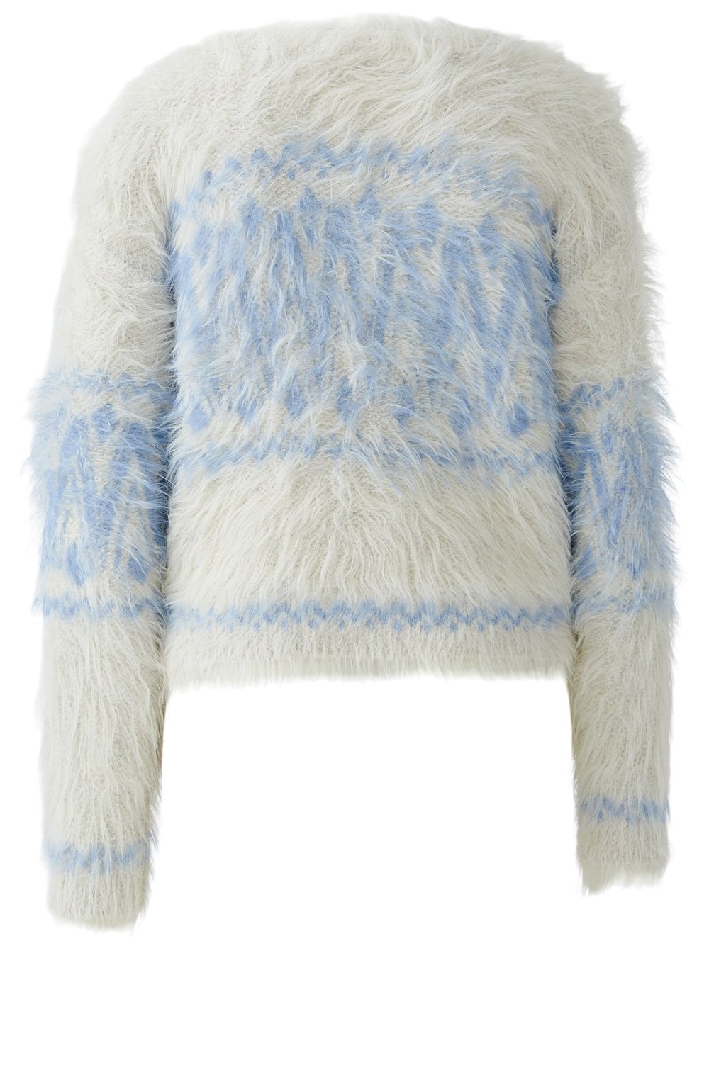 White Blue Patterned Fluffy Jumper