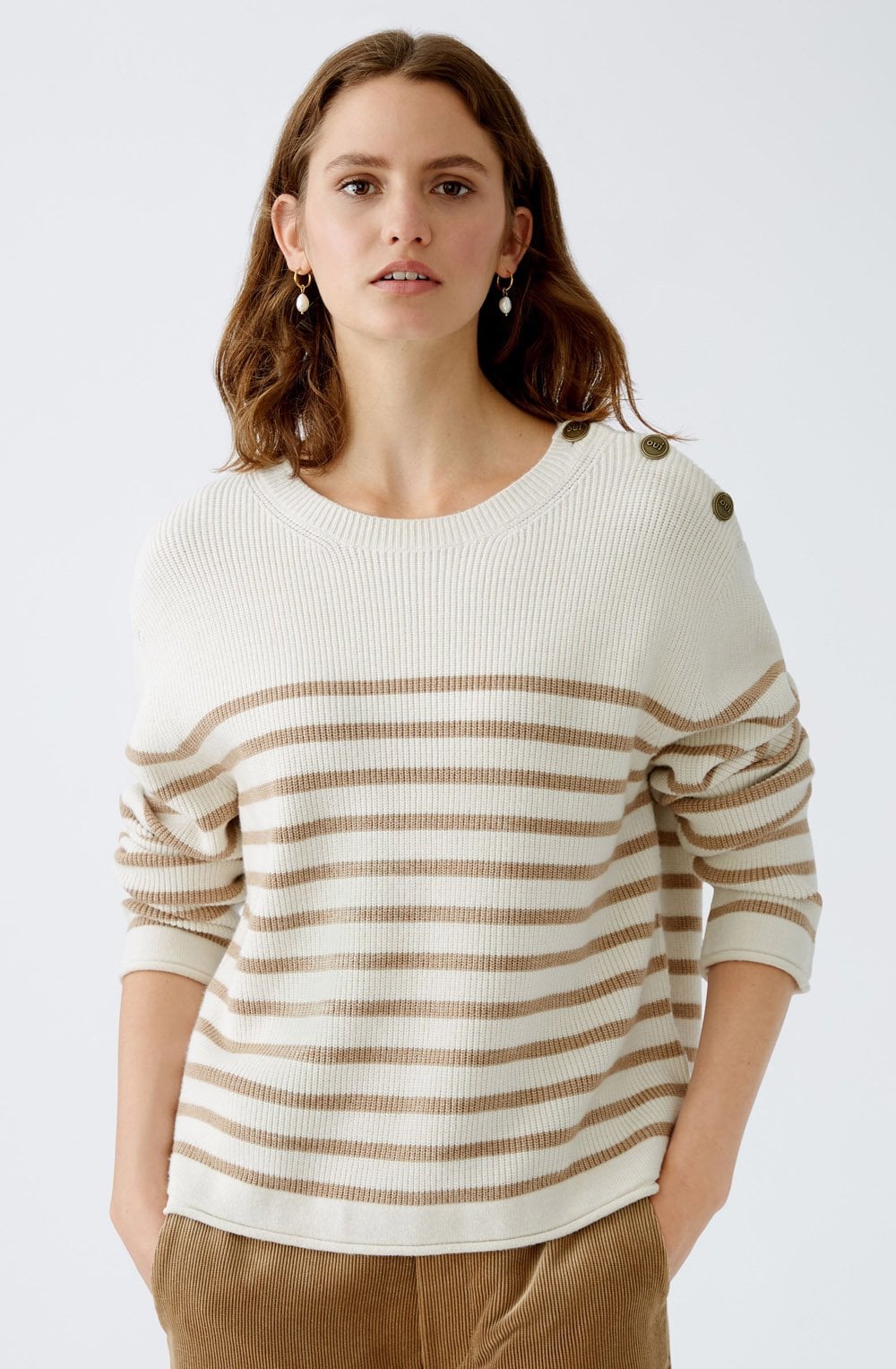 White Camel Buttoned Shoulder Jumper