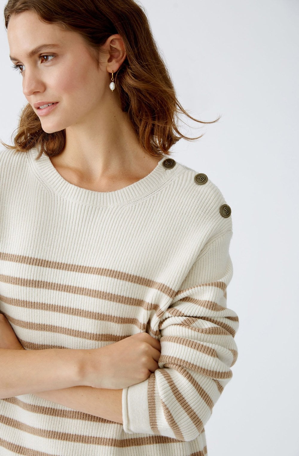 White Camel Buttoned Shoulder Jumper