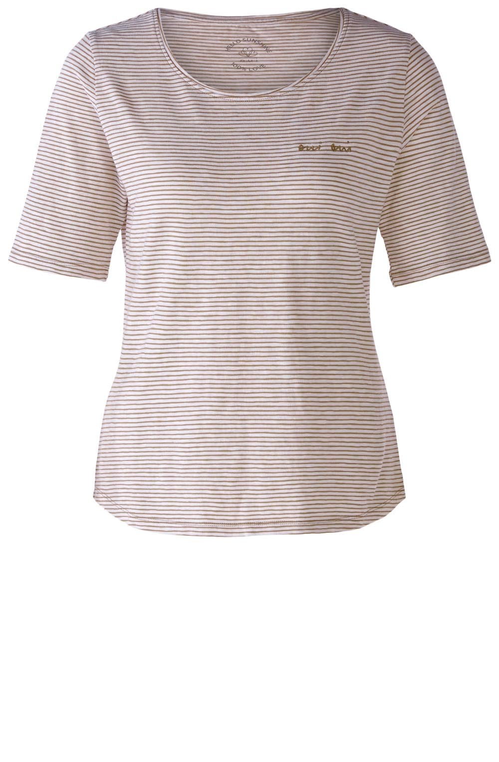 White Camel Striped Cotton T Shirt