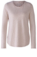 White Camel Striped Scooped Hem Top