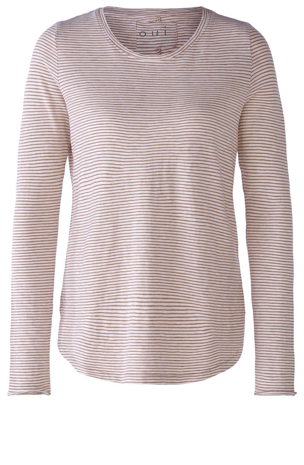 White Camel Striped Scooped Hem Top