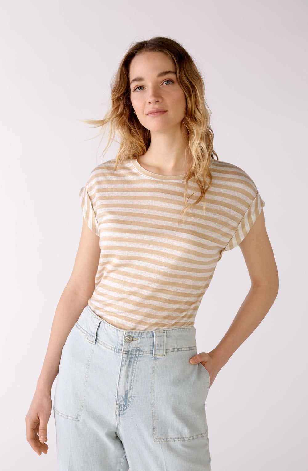 White Camel Striped T Shirt