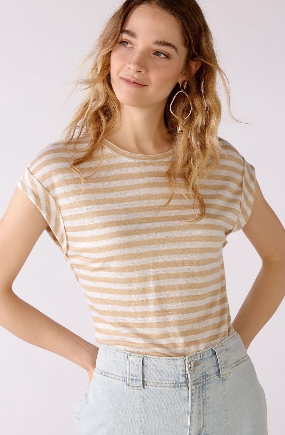 White Camel Striped T Shirt