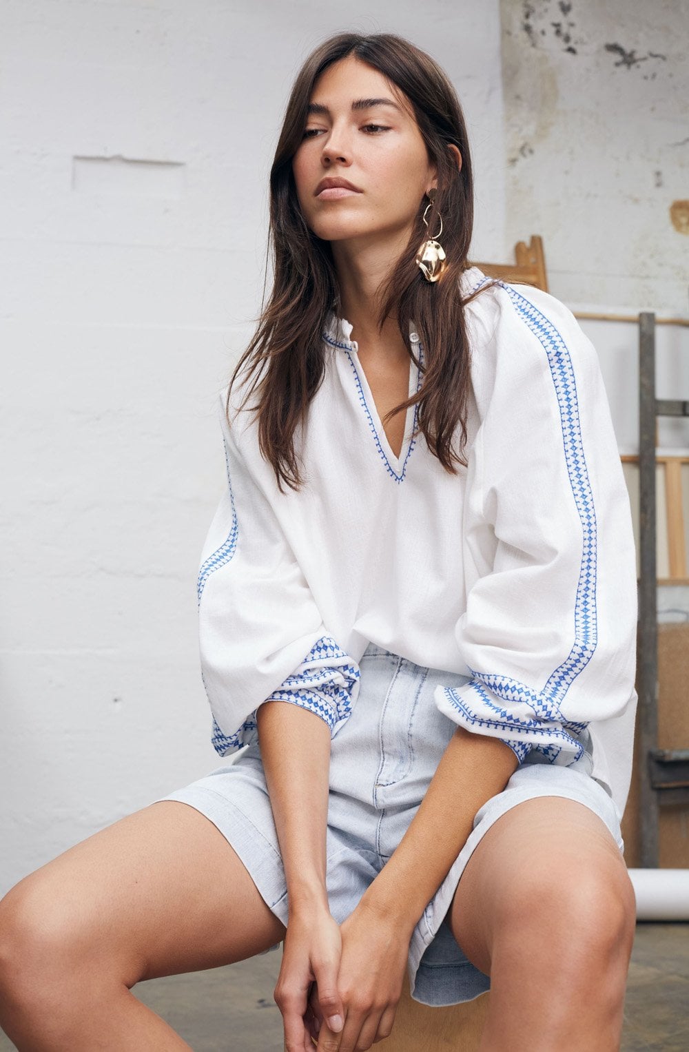 White Cotton Tunic With Contrast Embroidery