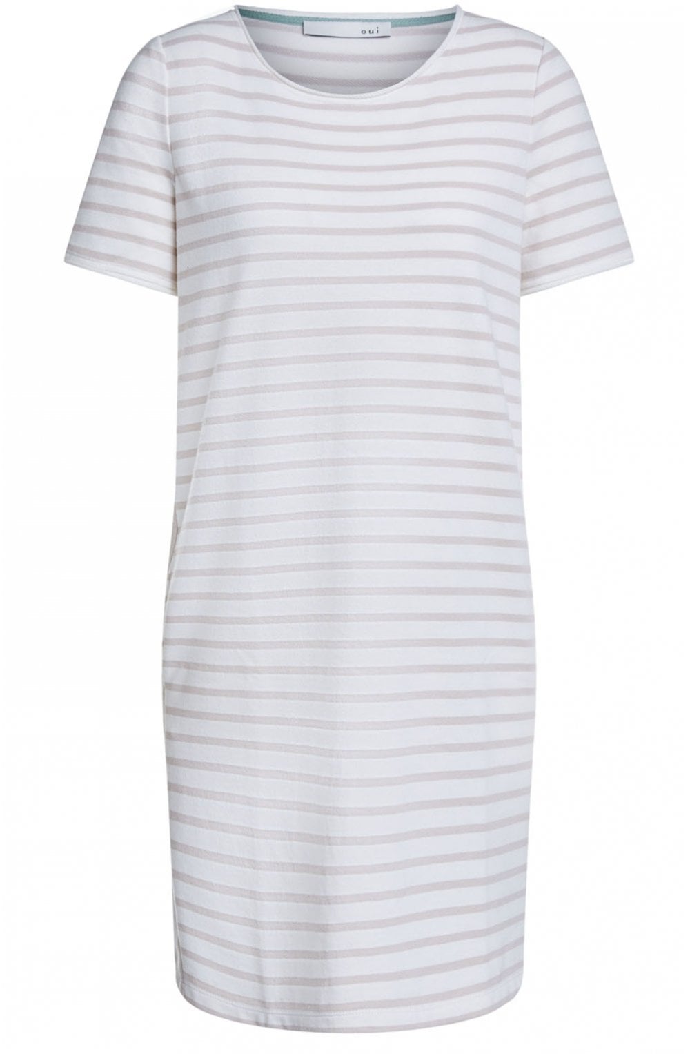 White & Cream Stripe Jersey Dress