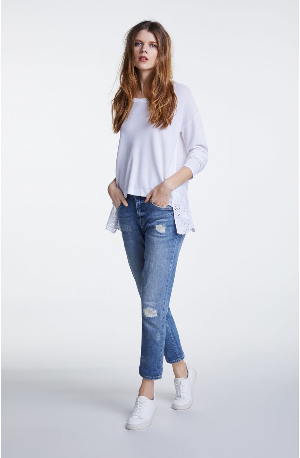 White Crocheted Detailed Top