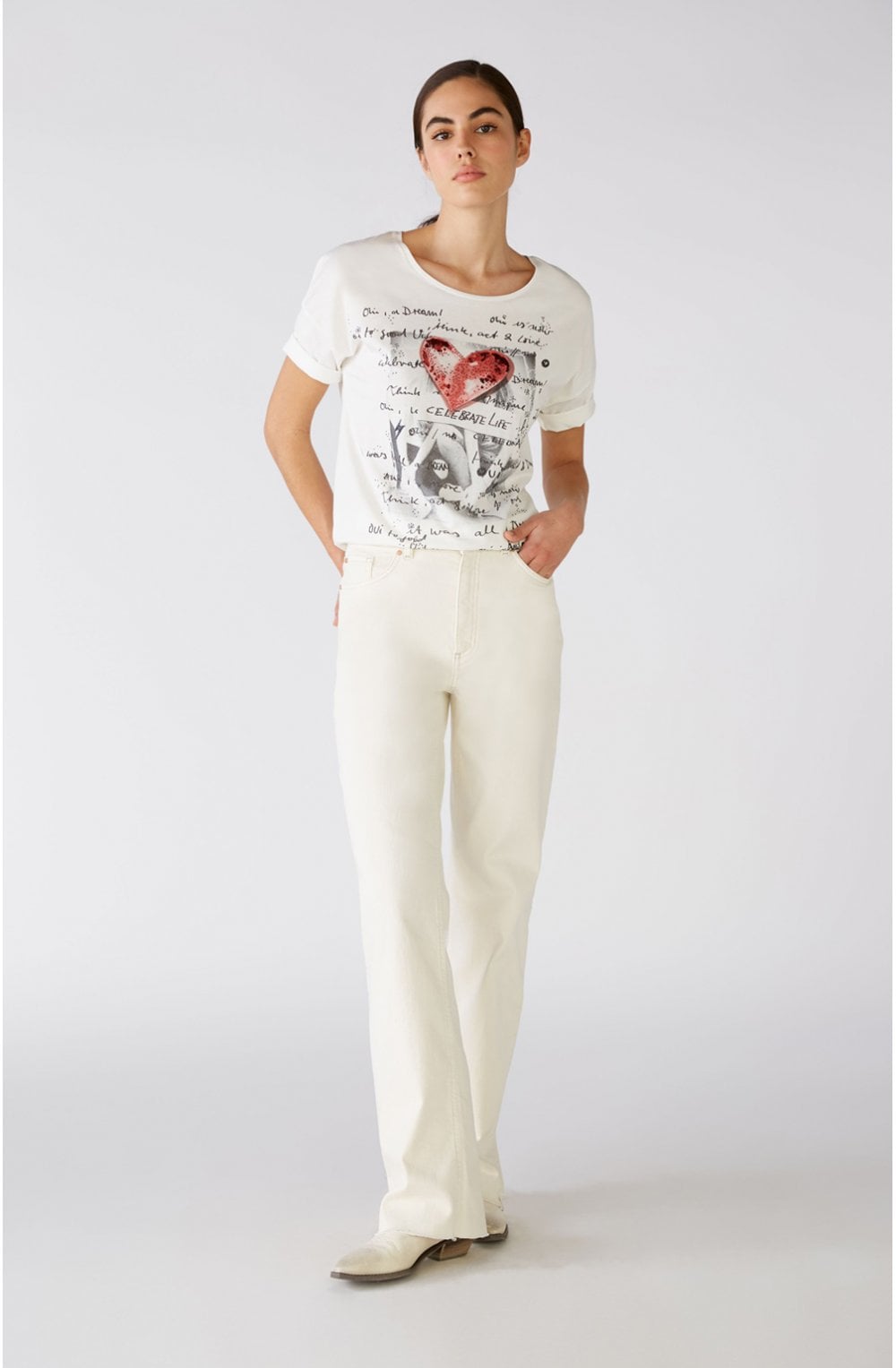 White Jersey Heart Design T Shirt