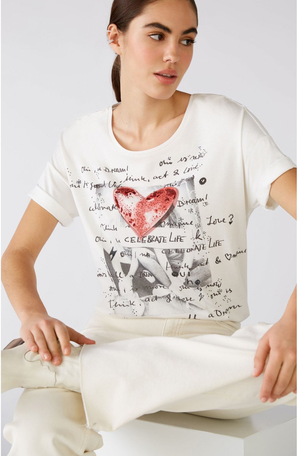 White Jersey Heart Design T Shirt