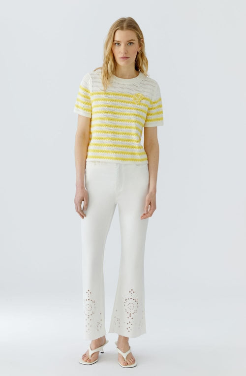 White & Lemon Loose Knit Striped Jumper