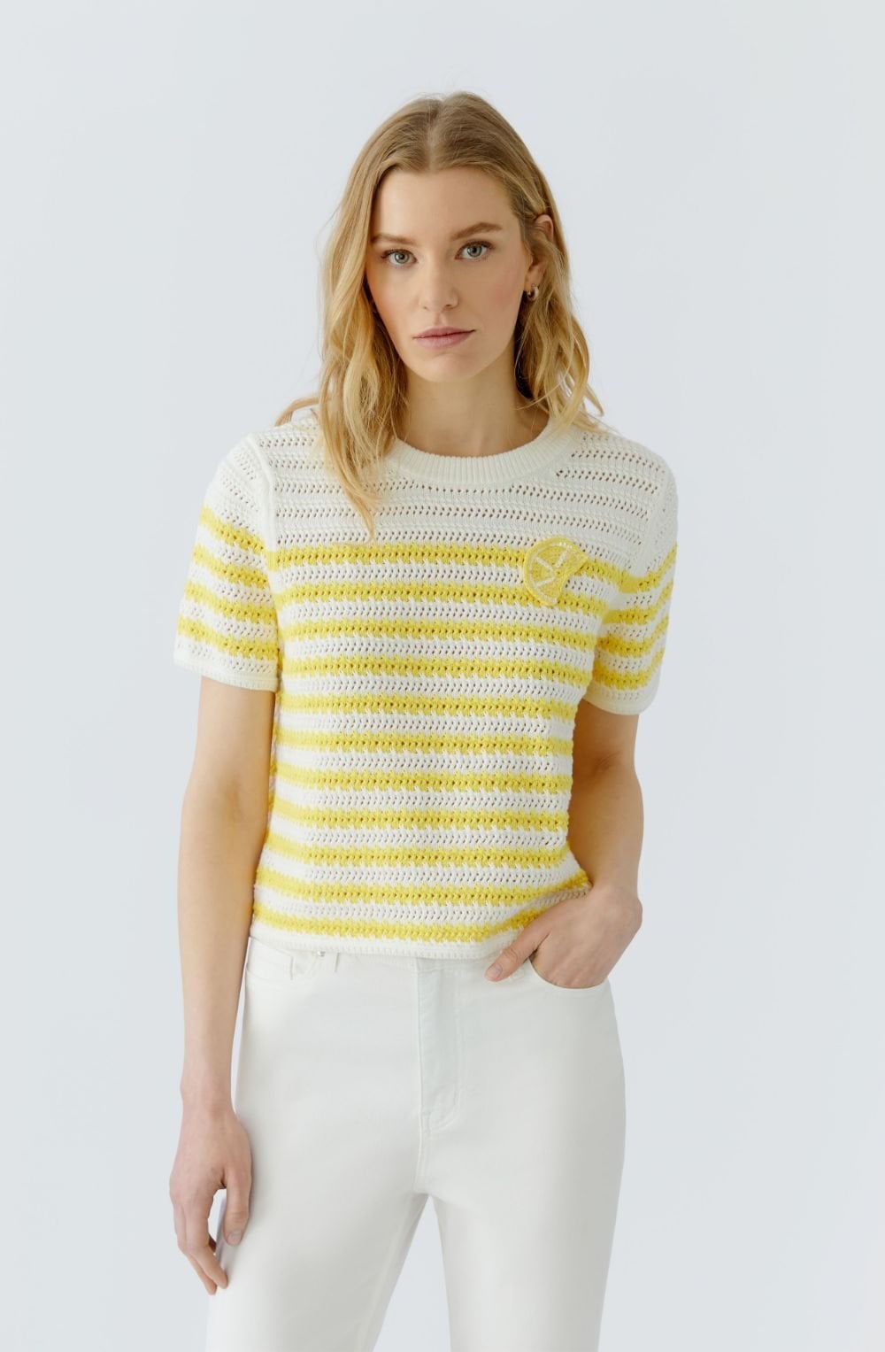White & Lemon Loose Knit Striped Jumper
