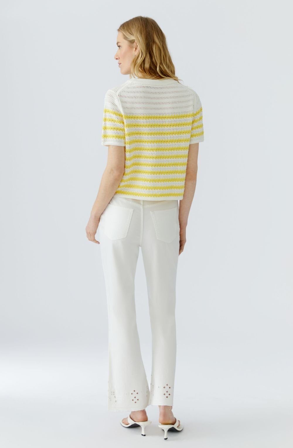White & Lemon Loose Knit Striped Jumper