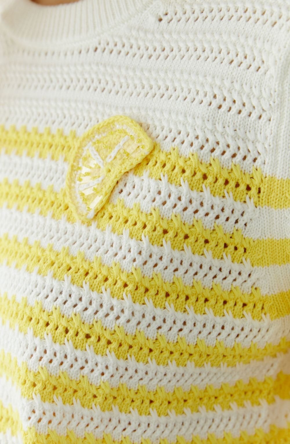 White & Lemon Loose Knit Striped Jumper