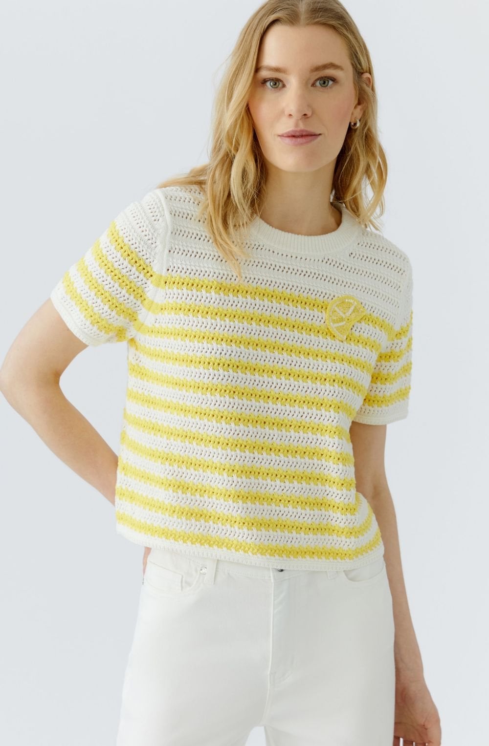 White & Lemon Loose Knit Striped Jumper