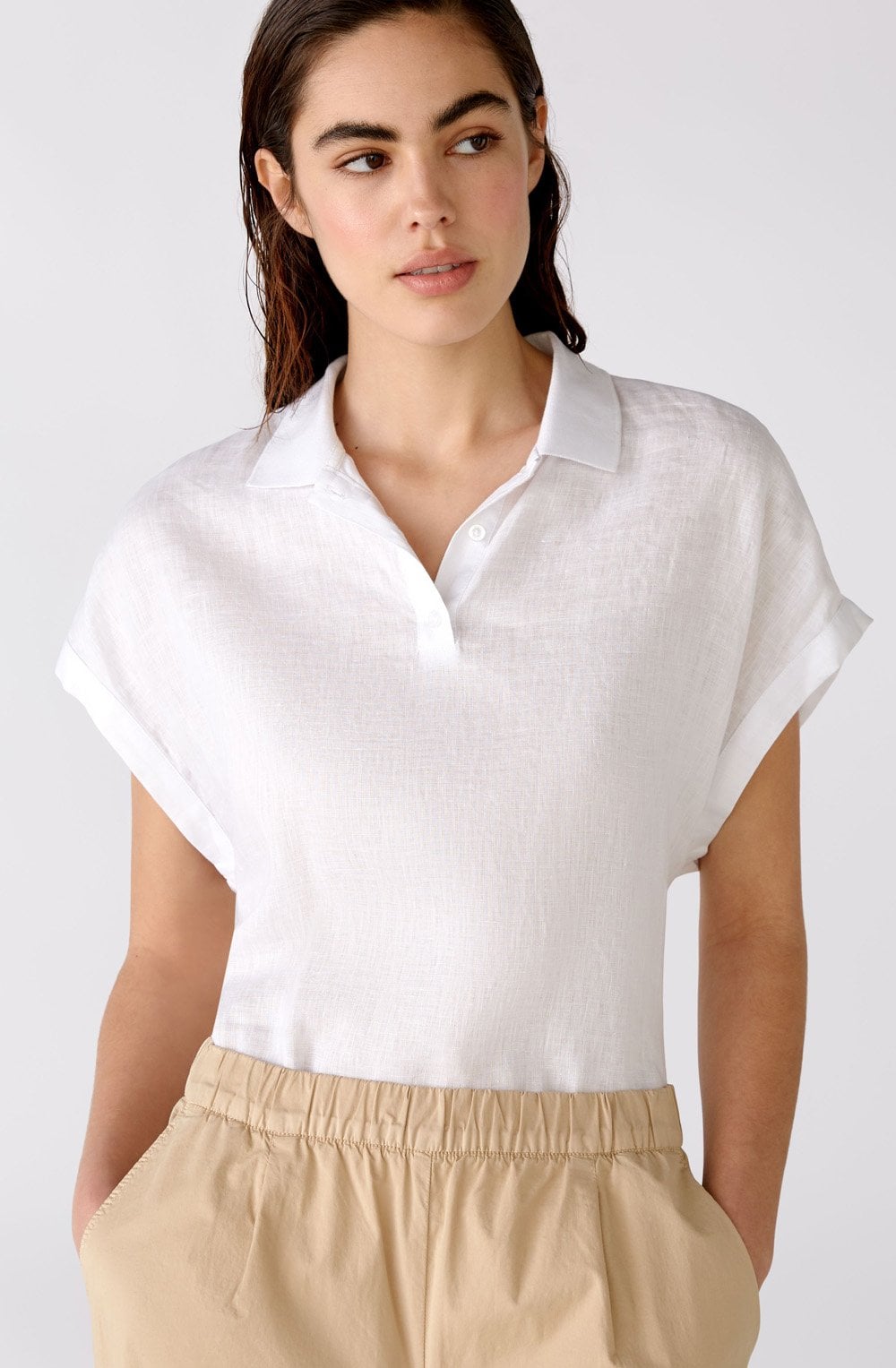 White Linen Polo Shirt