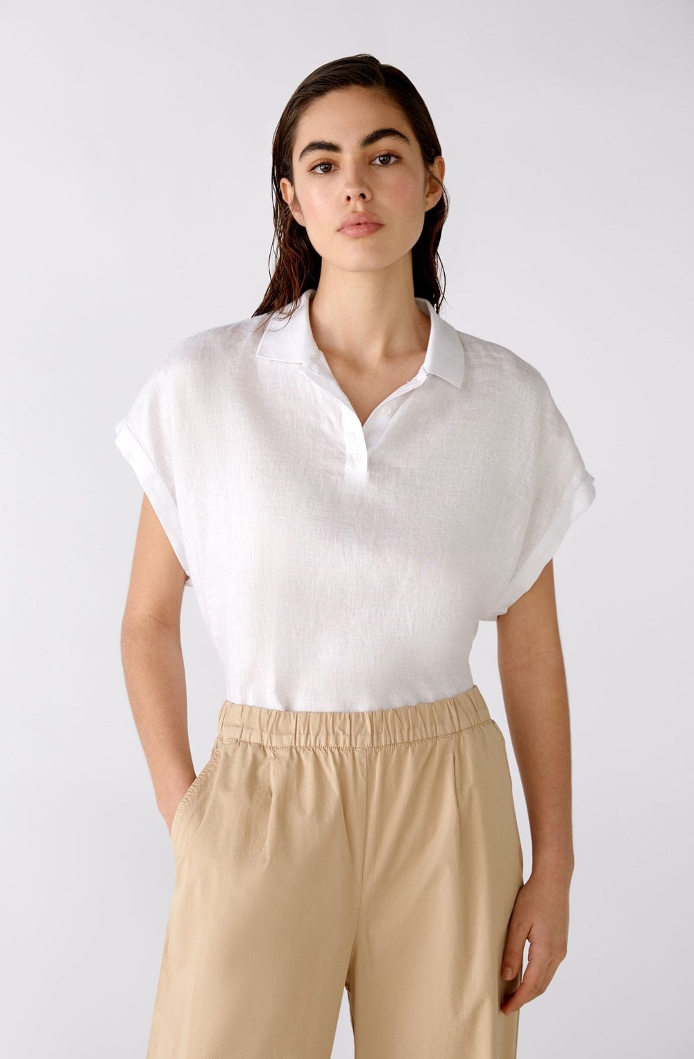 White Linen Polo Shirt