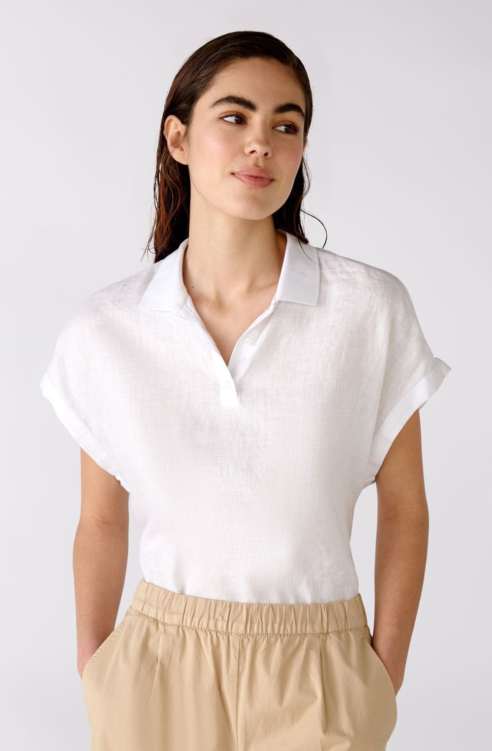 White Linen Polo Shirt