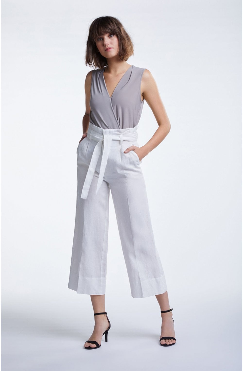 White Linen Wide Leg Culottes