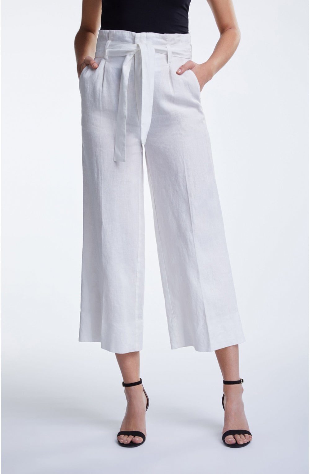 White Linen Wide Leg Culottes