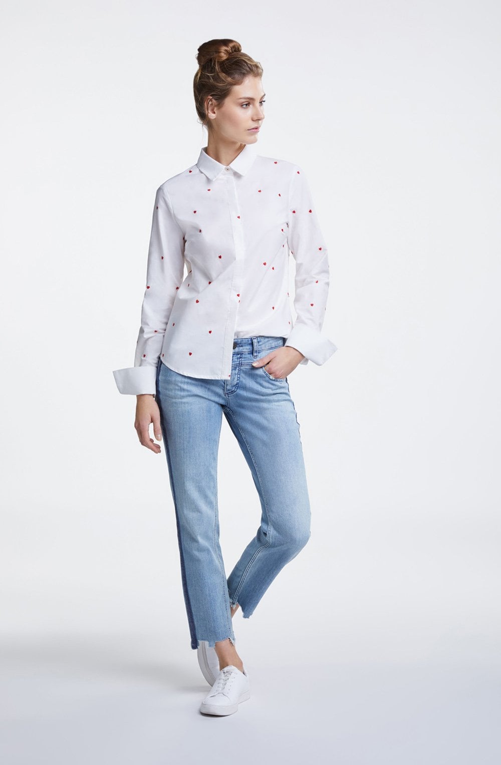 White & Red Heart Print Blouse