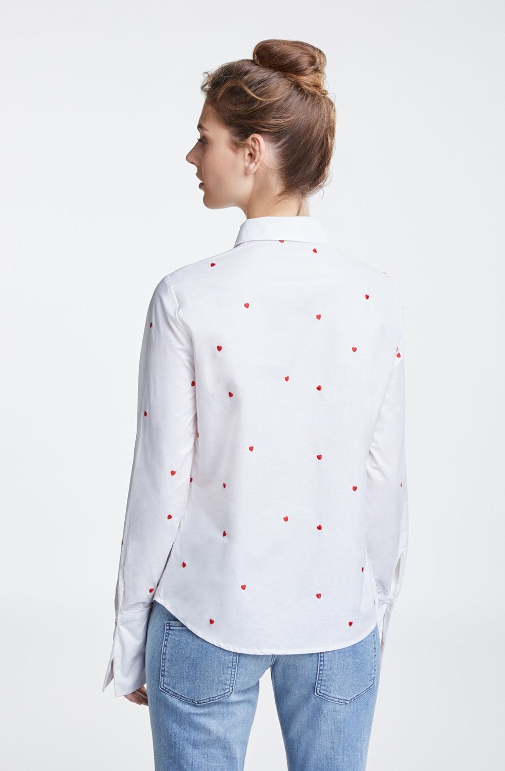 White & Red Heart Print Blouse