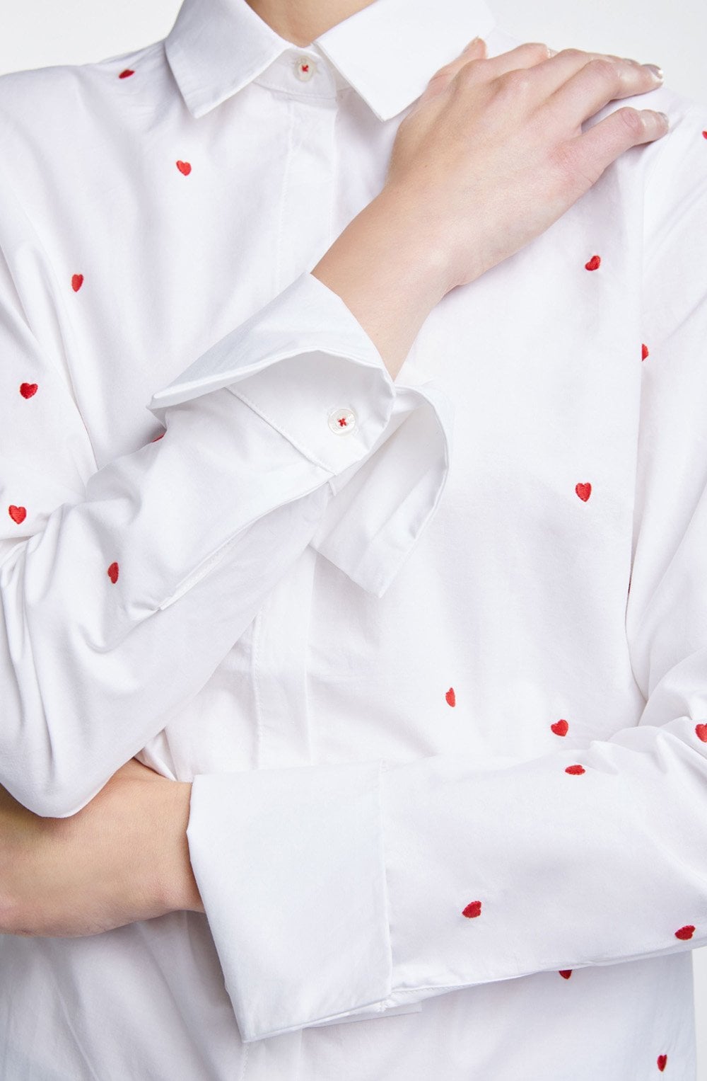 White & Red Heart Print Blouse
