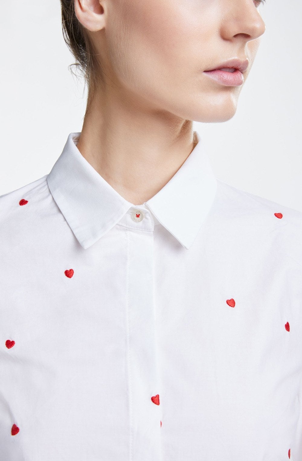 White & Red Heart Print Blouse