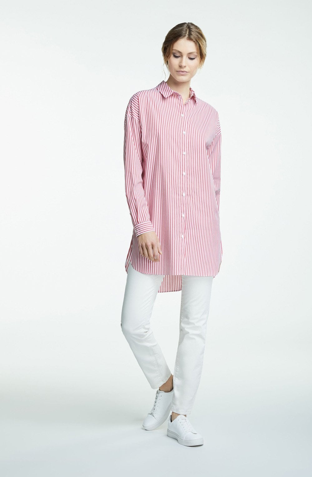 White & Red Striped Blouse