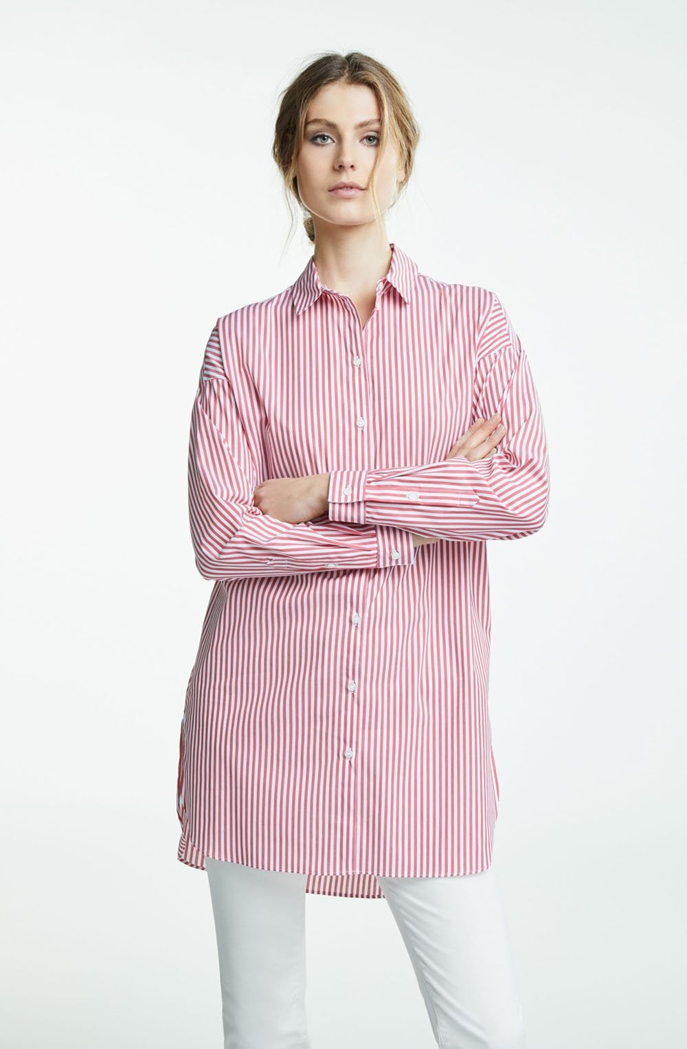 White & Red Striped Blouse