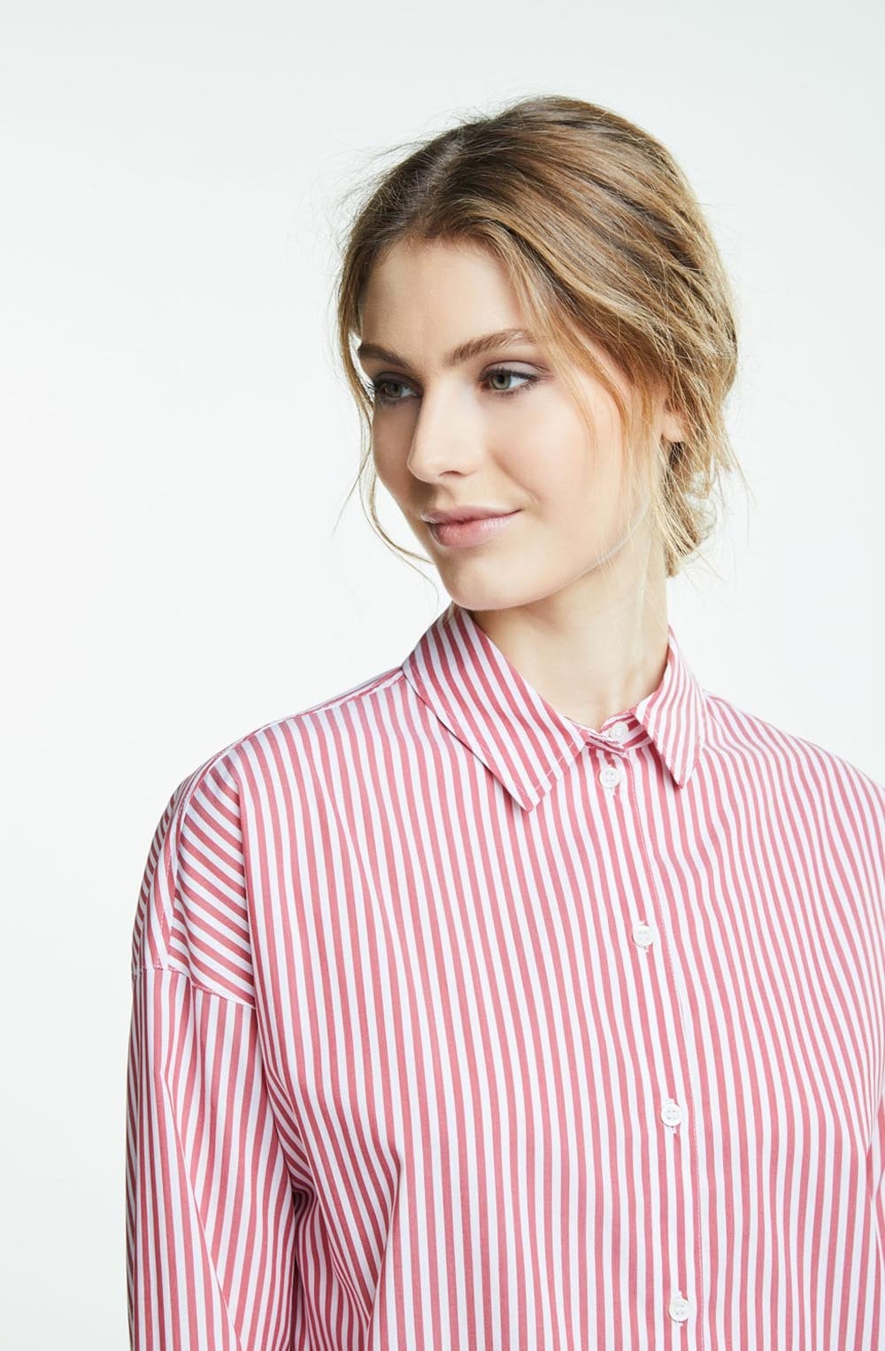 White & Red Striped Blouse