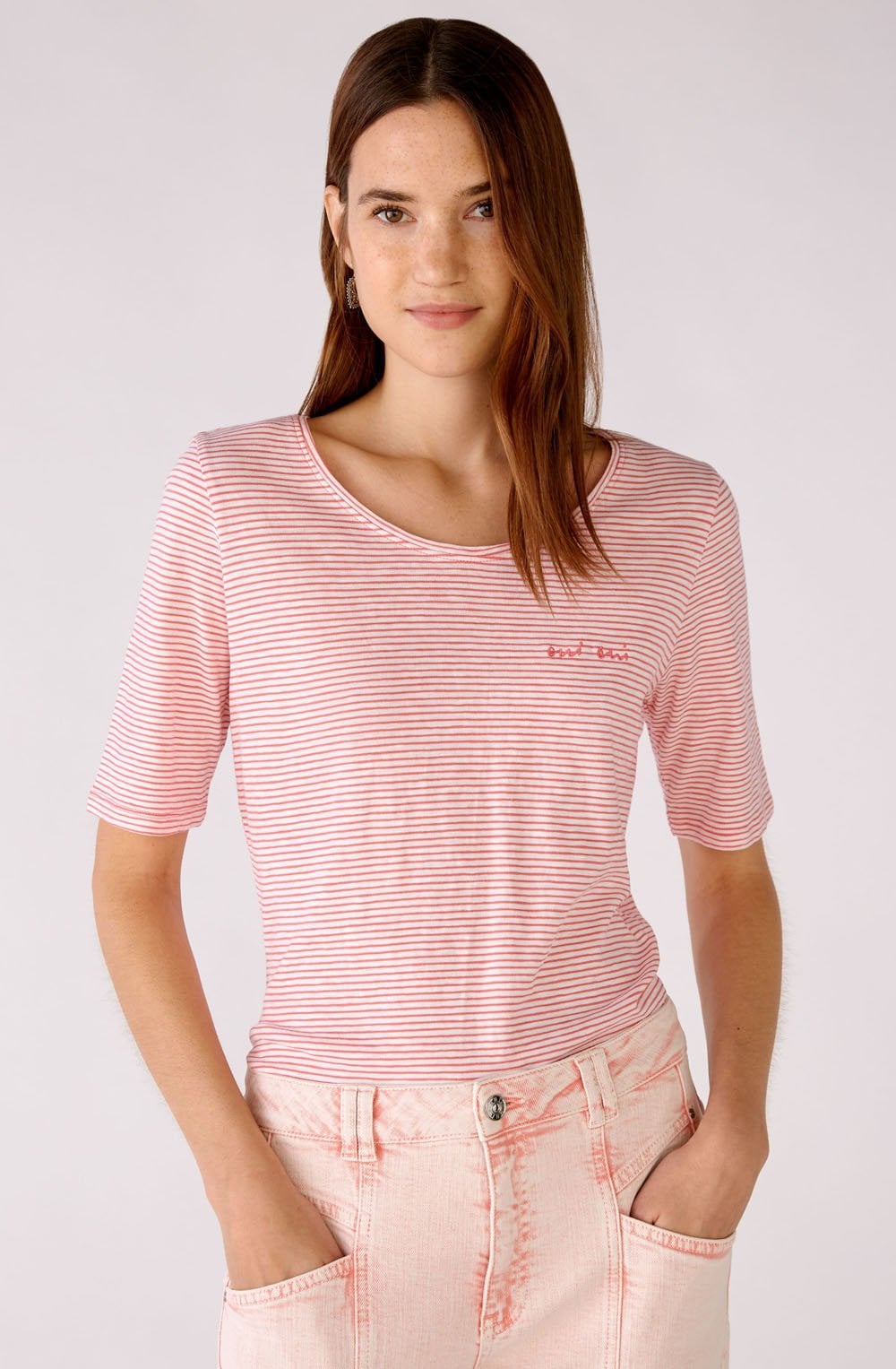 White Red Striped Cotton T Shirt