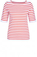 White & Red Striped Knit Top