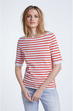 White & Red Striped Knit Top