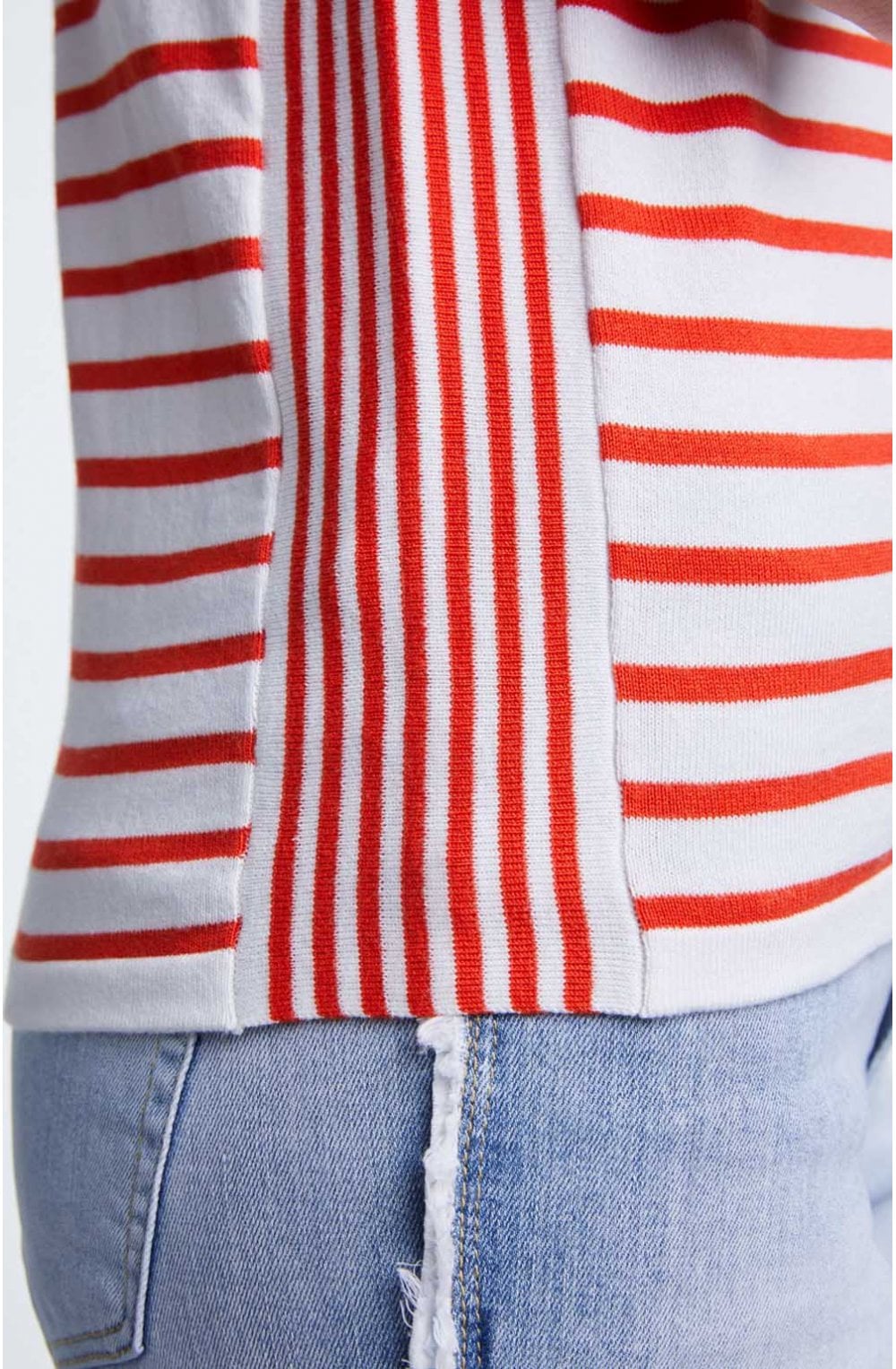 White & Red Striped Knit Top