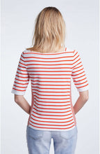 White & Red Striped Knit Top