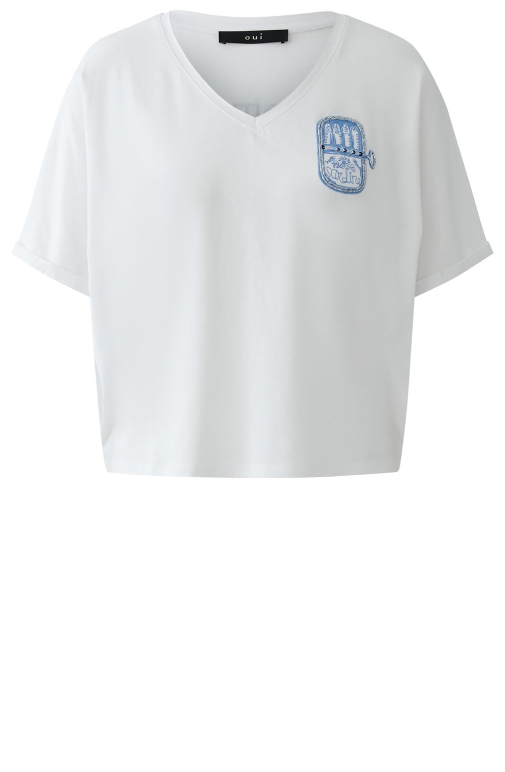White Sardine Motif T-Shirt