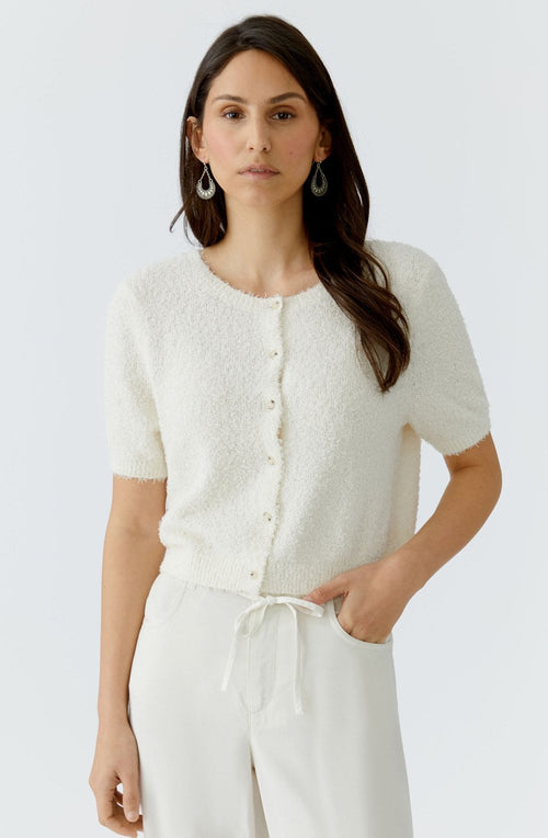 White Textured Knit Cardigan