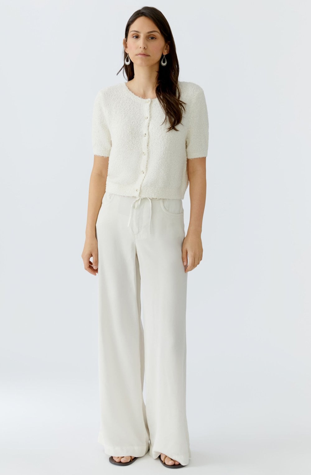 White Textured Knit Cardigan
