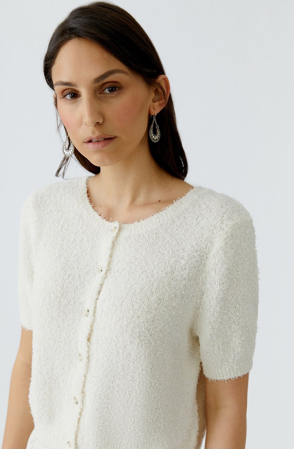 White Textured Knit Cardigan