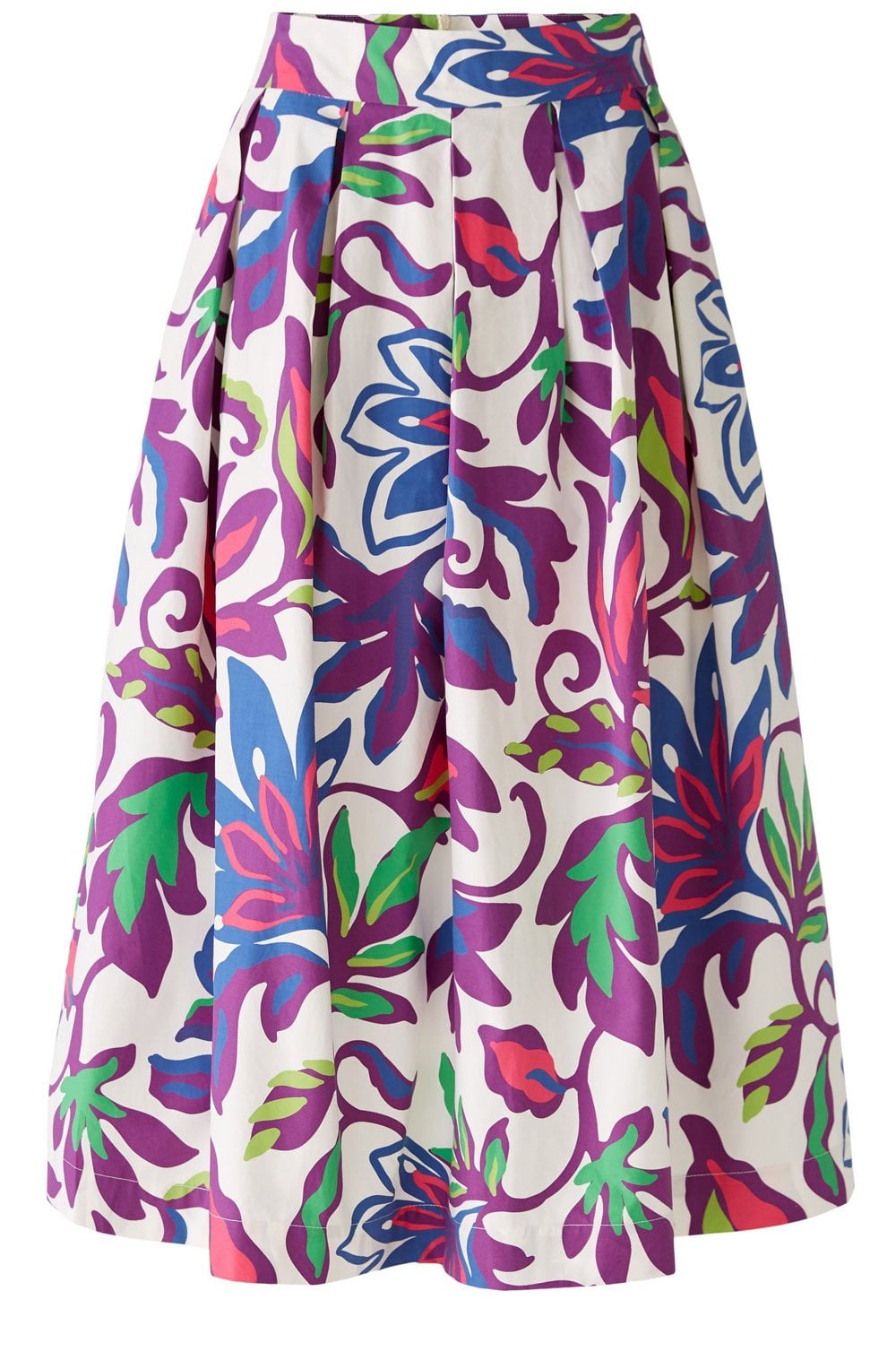 White Violet Floral Cotton Midi Skirt