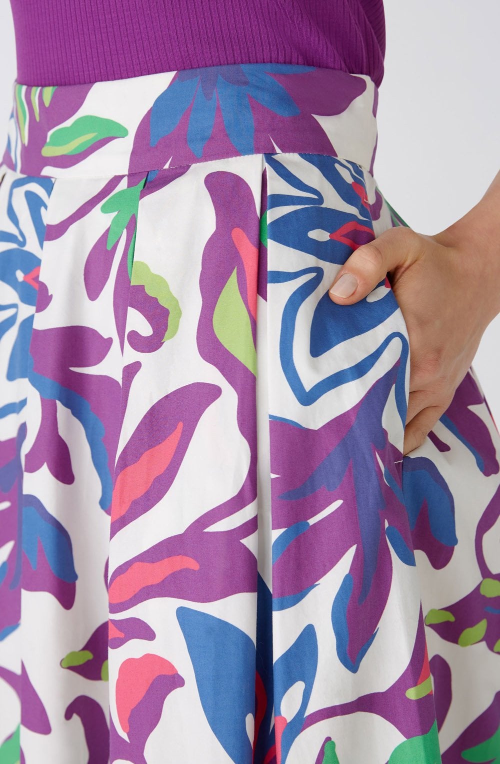 White Violet Floral Cotton Midi Skirt