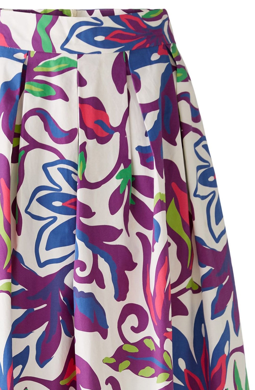 White Violet Floral Cotton Midi Skirt