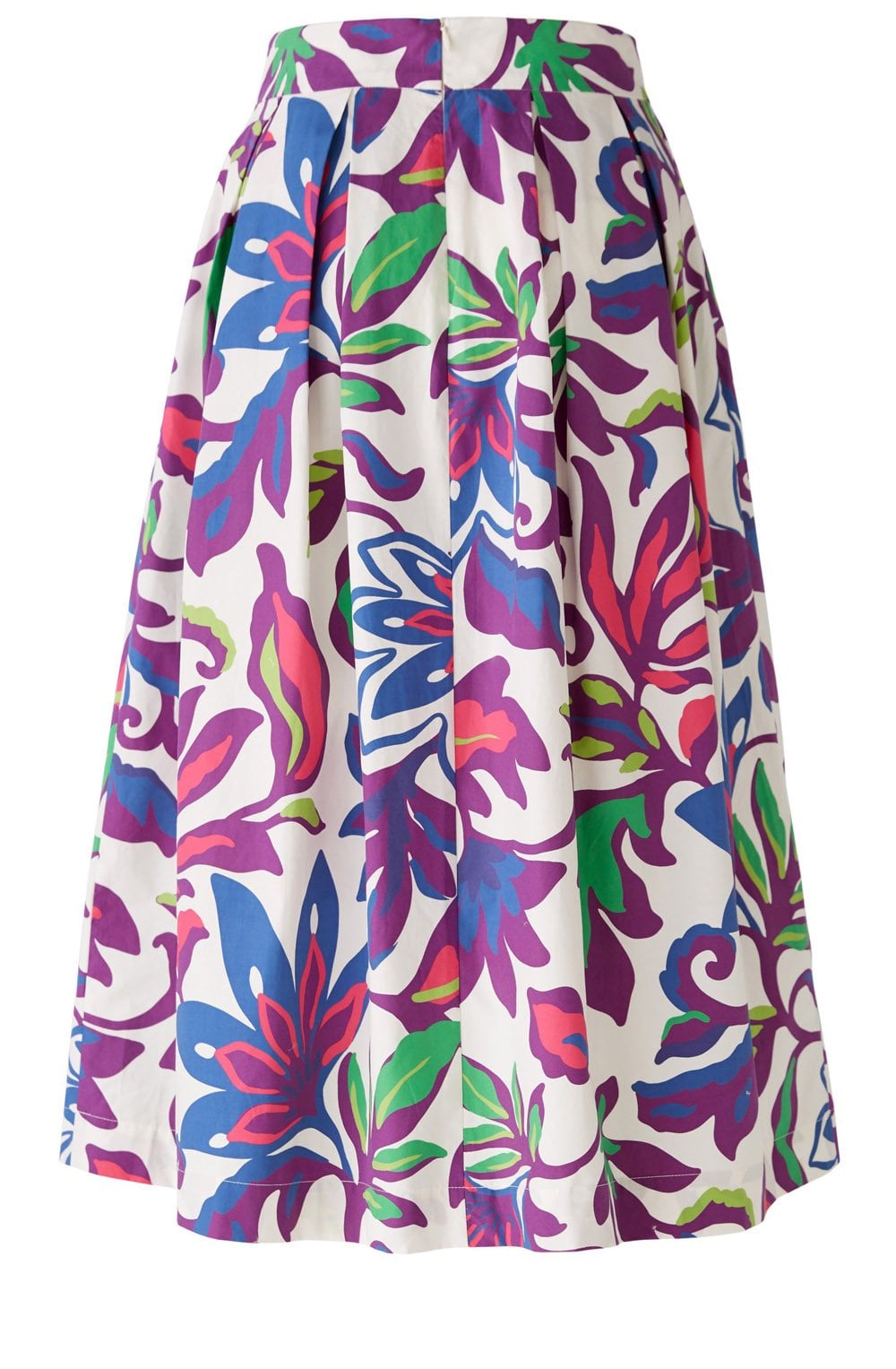 White Violet Floral Cotton Midi Skirt