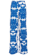Wide Leg White and Blue Bold Print Trousers