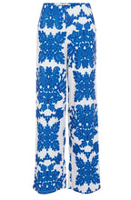 Wide Leg White and Blue Bold Print Trousers