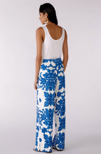 Wide Leg White and Blue Bold Print Trousers