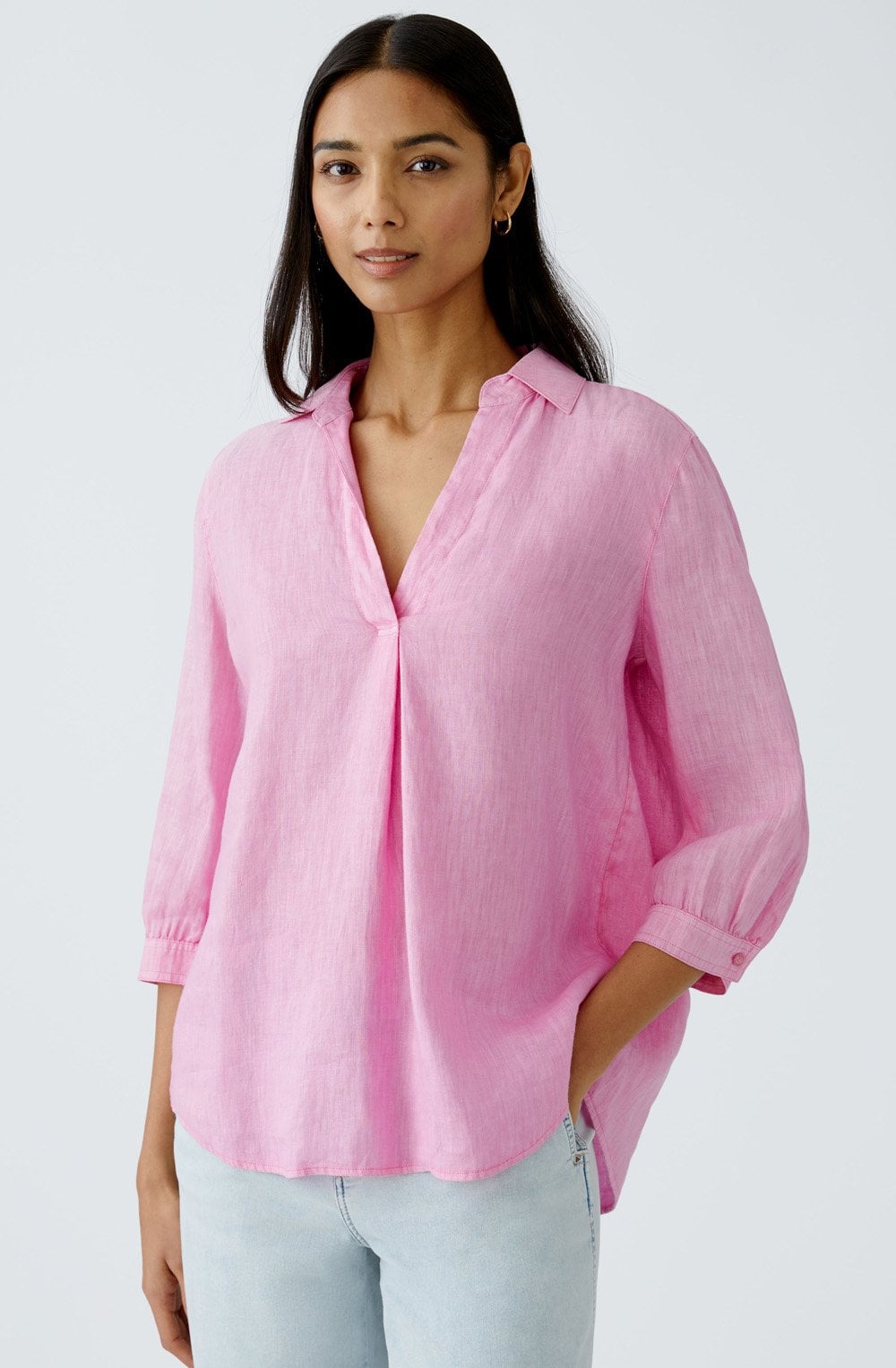 Wild Orchid Collared Linen Blouse
