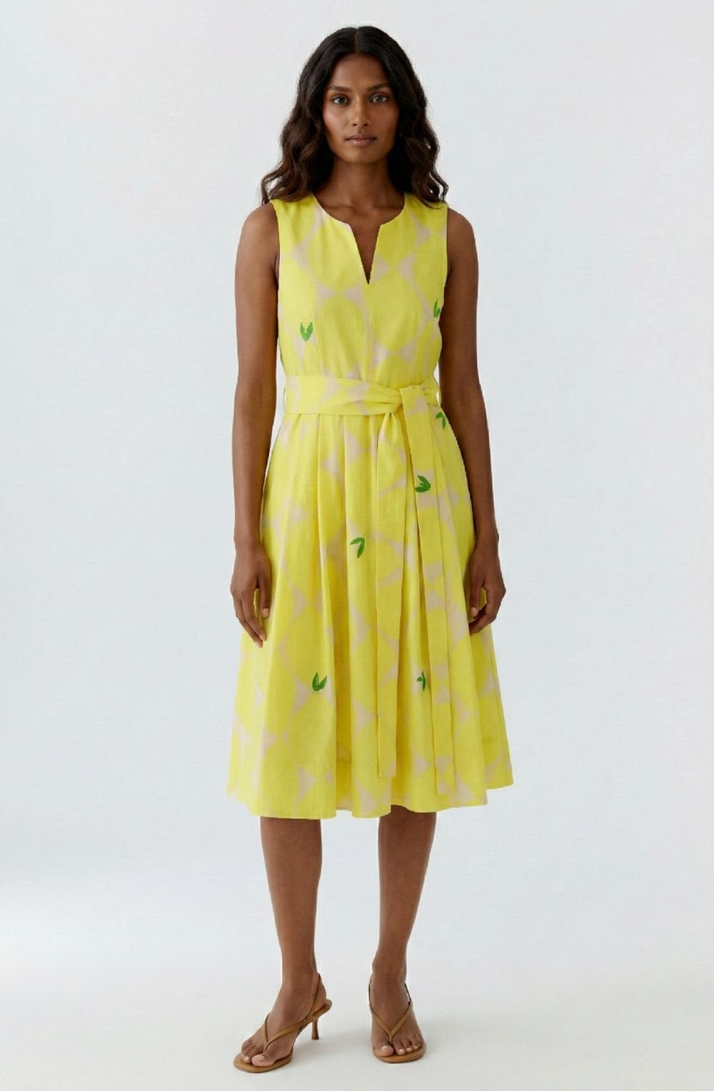 Yellow and Stone Lemon Sleeveless Midi Dress