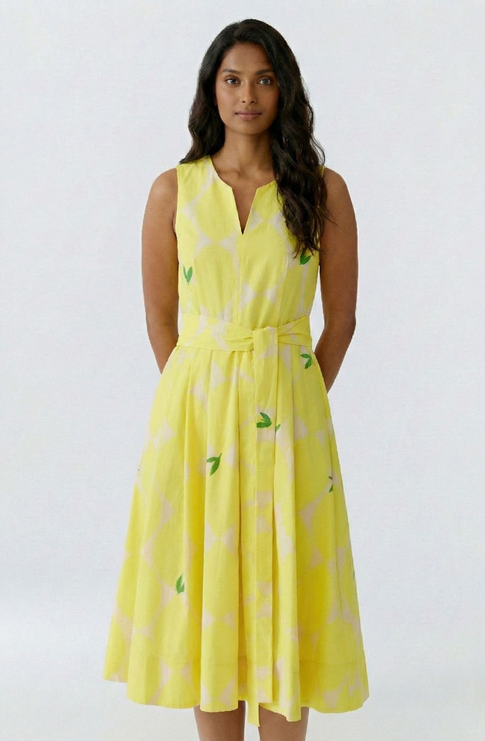 Yellow and Stone Lemon Sleeveless Midi Dress