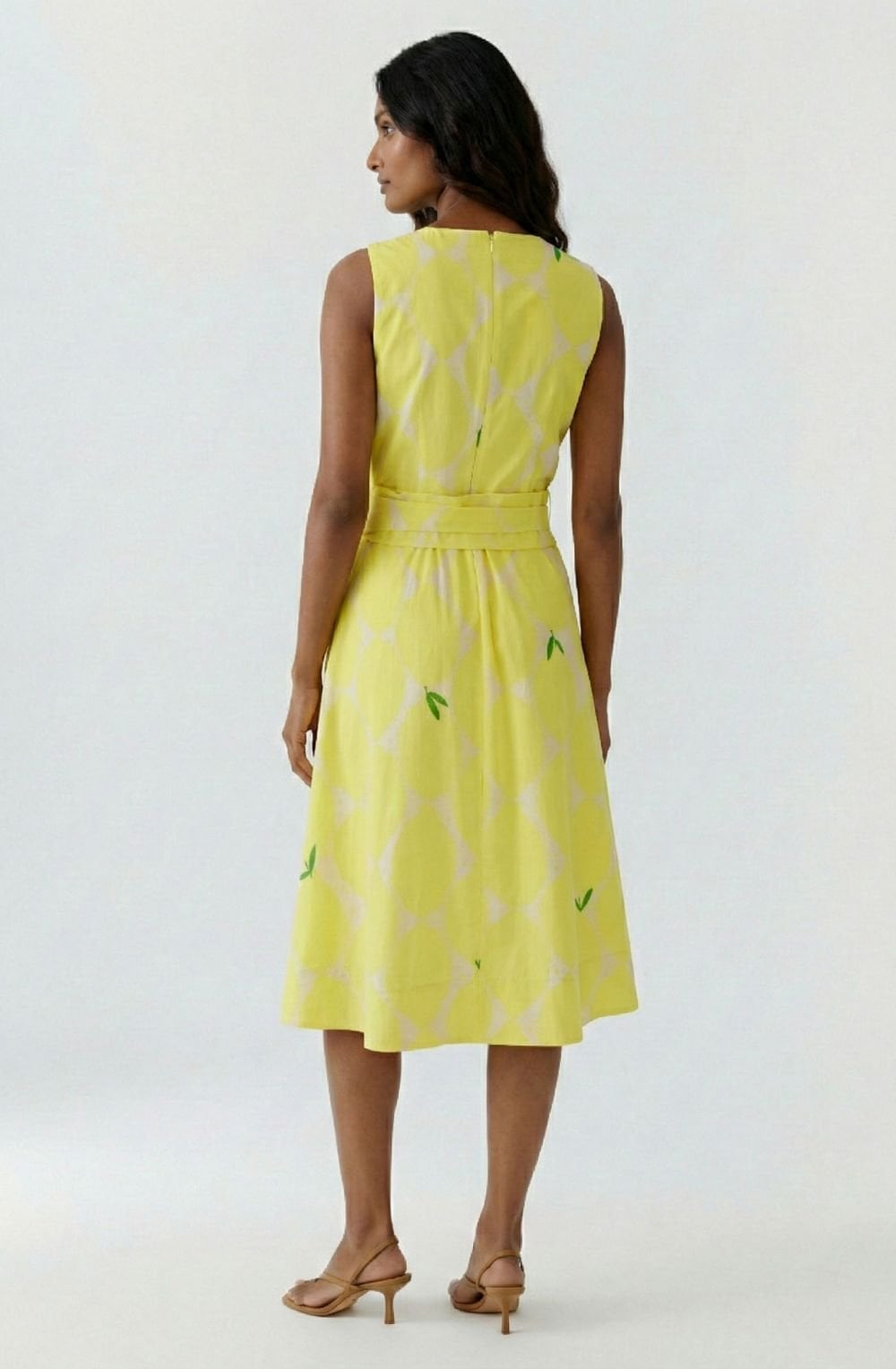 Yellow and Stone Lemon Sleeveless Midi Dress